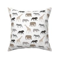Safari animals - neutrals - elephant, giraffe, rhino, zebra