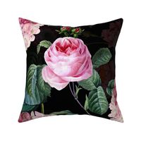 X- Large -  Vintage Summer Dark Night Romanticism:  Maximalism Moody Florals- Antiqued Redouté Pink Roses And Hydrangea Bouquets Nostalgic - Gothic Mystic Night-  Antique Botany Wallpaper and Victorian Goth Mystic inspired