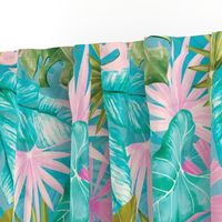 18" Bohemian  Hand Drawn Tropical Pink and Teal Jungle Garden