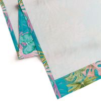 18" Bohemian  Hand Drawn Tropical Pink and Teal Jungle Garden