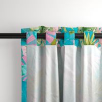 18" Bohemian  Hand Drawn Tropical Pink and Teal Jungle Garden