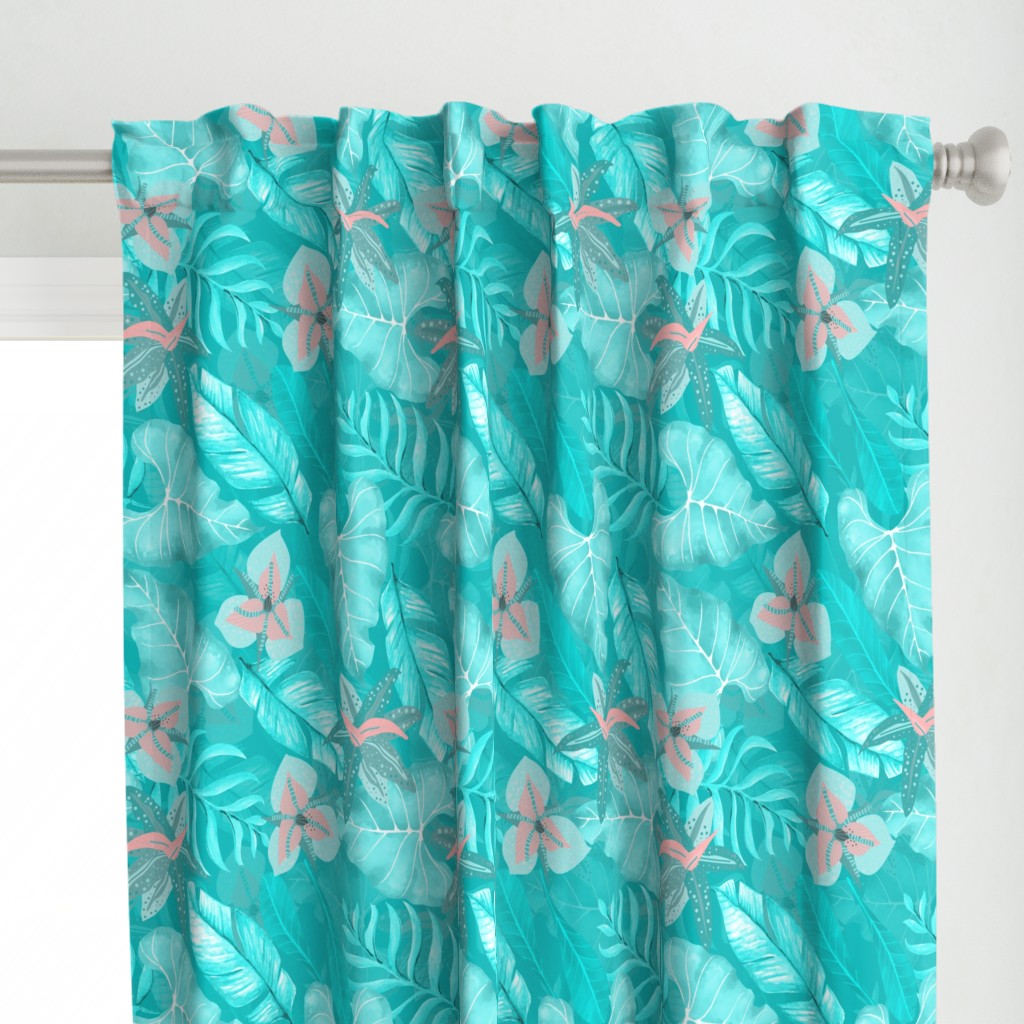 18" Bohemian  Hand Drawn Tropical Teal Jungle Garden