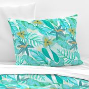 18" Bohemian  Hand Drawn Tropical Teal Jungle Garden