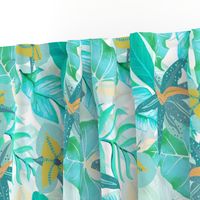 18" Bohemian  Hand Drawn Tropical Teal Jungle Garden