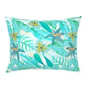 18" Bohemian  Hand Drawn Tropical Teal Jungle Garden