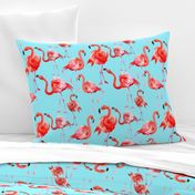 10" Hand drawn Tropical Summer Flamingos Pattern on Teal