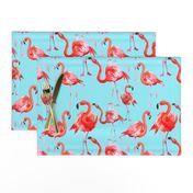 10" Hand drawn Tropical Summer Flamingos Pattern on Teal