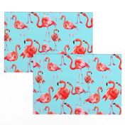 10" Hand drawn Tropical Summer Flamingos Pattern on Teal