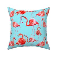 10" Hand drawn Tropical Summer Flamingos Pattern on Teal