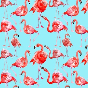 10" Hand drawn Tropical Summer Flamingos Pattern on Teal
