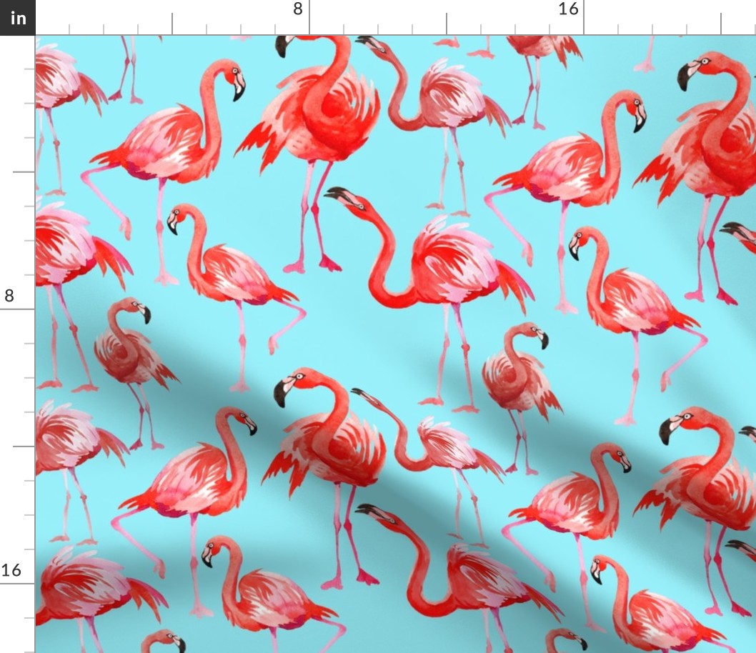 10" Hand drawn Tropical Summer Flamingos Pattern on Teal