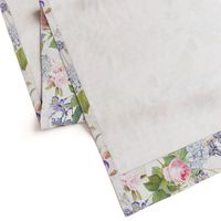 Nostalgic Enchanting Pink Pierre-Joseph Redouté Springflowers And Roses,Blue Hydrangea,Lilacs,Lilies, Antique Flowers Bouquets, vintage home decor,  English Roses Fabric