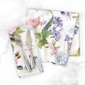 Nostalgic Enchanting Pink Pierre-Joseph Redouté Springflowers And Roses,Blue Hydrangea,Lilacs,Lilies, Antique Flowers Bouquets, vintage home decor,  English Roses Fabric