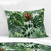 18" Bohemian  Hand Drawn Green and Red Tropical Green Jungle Garden