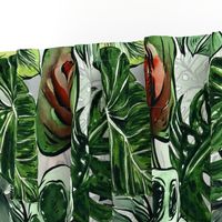 18" Bohemian  Hand Drawn Green and Red Tropical Green Jungle Garden