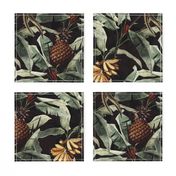 18“  Pierre-Joseph Redouté-Fruit Cocktail,Antique Tropical Rainforest Palm Jungle with Banana and Pineapple,black sepia