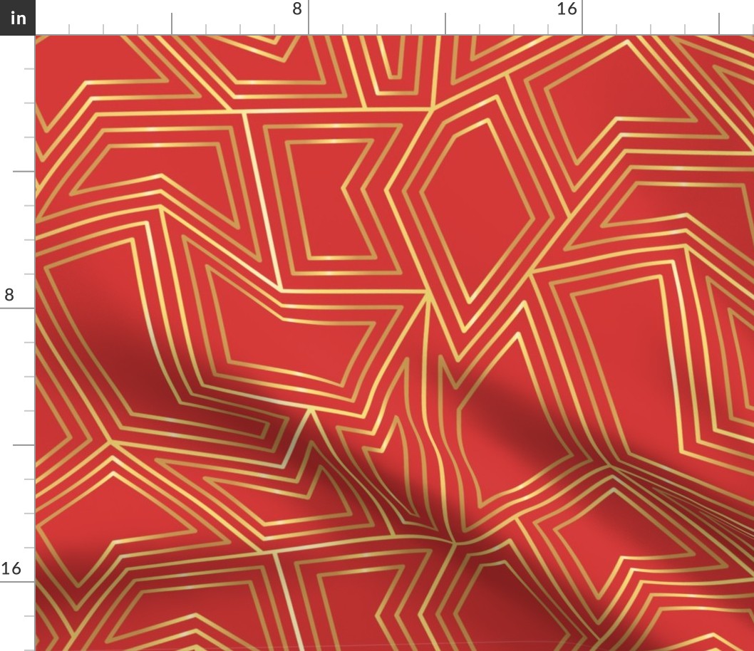Twisted gold polygons red Wallpaper