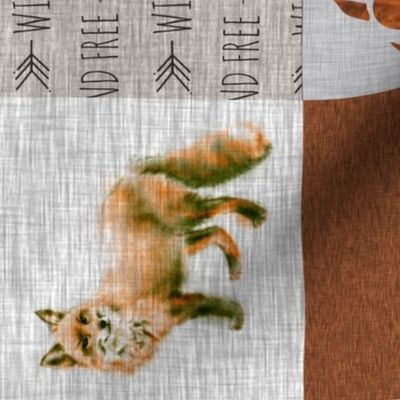 Fox Forest Quilt - Rust, Grey, Tan Linen Texture - ROTATED