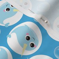 Cute Narwhal Bubble Pattern Blue