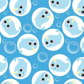 Cute Narwhal Bubble Pattern Blue