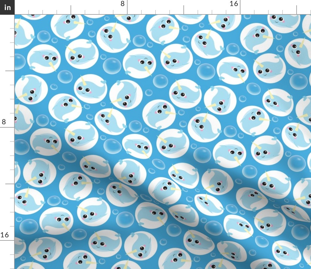 Cute Narwhal Bubble Pattern Blue