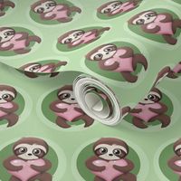 Cute Sloth Pink Heart Pattern in Green