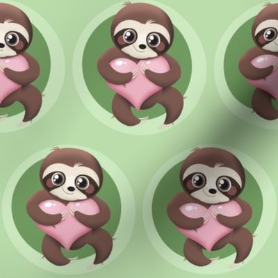 Cute Sloth Pink Heart Pattern in Green