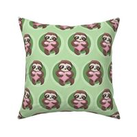 Cute Sloth Pink Heart Pattern in Green