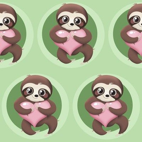 Cute Sloth Pink Heart Pattern in Green