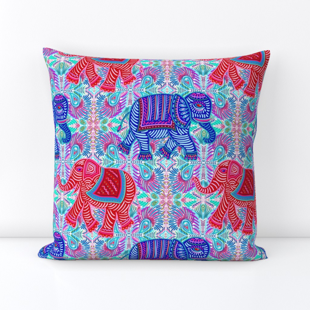 boho elephant walk - red, white and blue