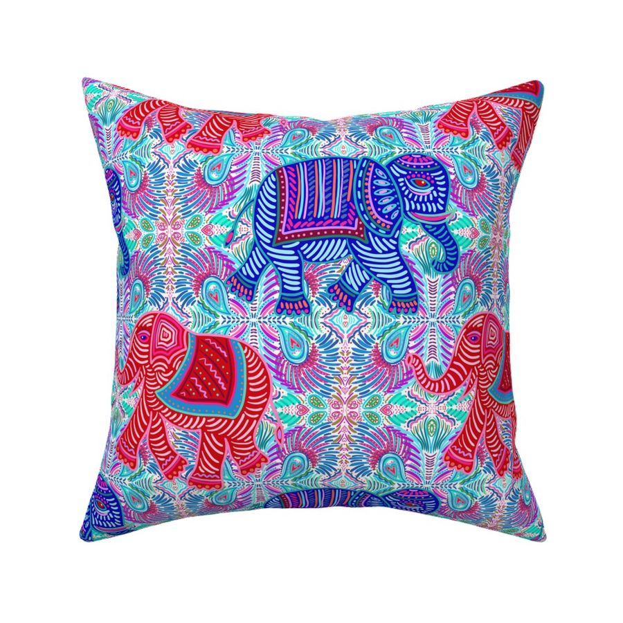 boho elephant walk - red, white and blue Fabric | Spoonflower