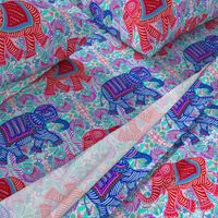 boho elephant walk - red, white and blue