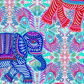 boho elephant walk - red, white and blue