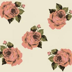 Vintage roses on cream - large