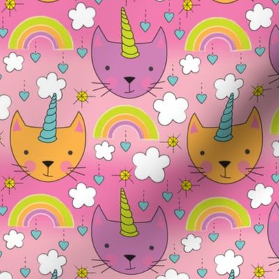 unicorn cats-and-rainbows-on-pink