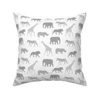 Safari animals - multi grey - elephant, giraffe, rhino, zebra