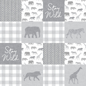 Stay Wild - Safari Wholecloth - Grey w/plaid