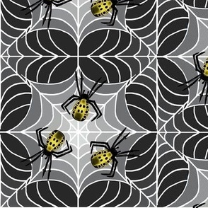 Wacky Web Geometric / Grayscale / Black w/ Spiders    