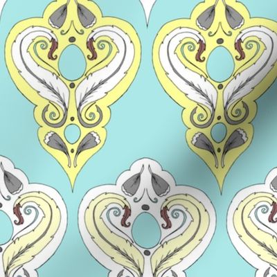 Feather Medallions - Robin's Egg and Vanilla damask