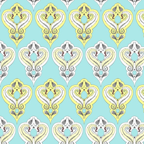 Feather Medallions - Robin's Egg and Vanilla damask