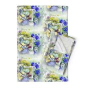 hippo travel music flowers staggered spring yellow gring periwinkle blue watercolor