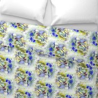 hippo travel music flowers staggered spring yellow gring periwinkle blue watercolor