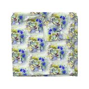 hippo travel music flowers staggered spring yellow gring periwinkle blue watercolor