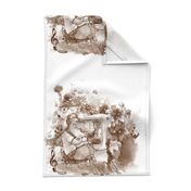 large hippo travel music flowers sepia brown and white