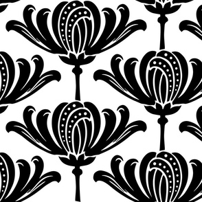 Art Deco Stylized Floral Black on white- large scale