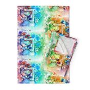 hippo travel music flowers quinconce multicolor blue orange turquoise watercolor