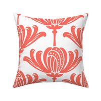 Art Deco Stylized Floral in Living Coral on white