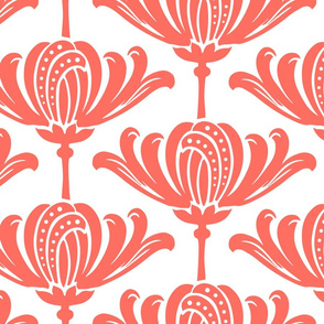 Art Deco Stylized Floral in Living Coral on white