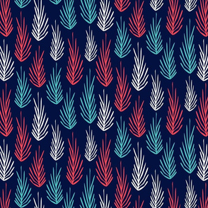 Little Tree Pattern in Navy, Aqua, Coral Red, and White
