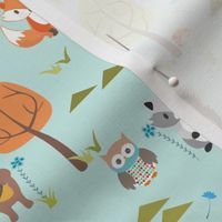 Cute Woodland Animals on Blue - SMALL Scale